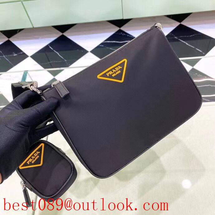 Prada Classic Triangular Enamel Logo black medium handbag zipper bag 3A copy