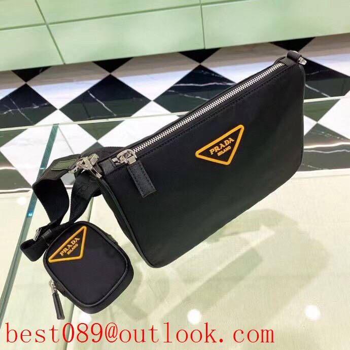 Prada Classic Triangular Enamel Logo black medium handbag zipper bag 3A copy