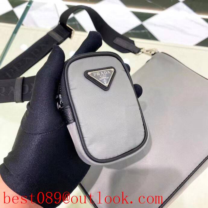 Prada Classic Triangular Enamel Logo grey medium handbag men purse coin shoulder bag 3A copy