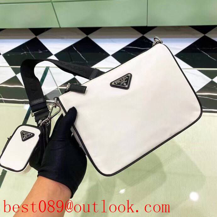 Prada white medium handbag men coin purse Classic Triangular Enamel Logo shoulder bag 3A copy