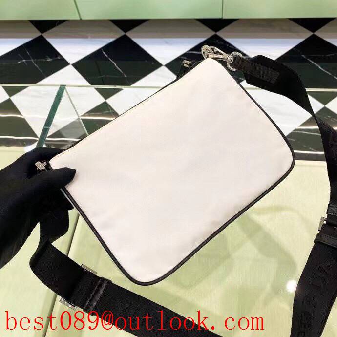 Prada white medium handbag men coin purse Classic Triangular Enamel Logo shoulder bag 3A copy