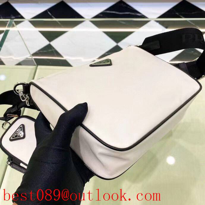 Prada white medium handbag men coin purse Classic Triangular Enamel Logo shoulder bag 3A copy