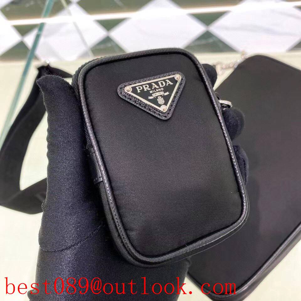 Prada medium black coin purse ClassicTriangular Enamel Logo men shoulder bag 3A copy