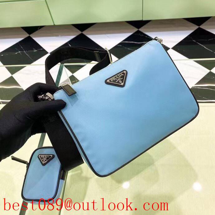 Prada blue medium handbag men coin purse ClassicTriangular Enamel Logo shoulder bag 3A copy