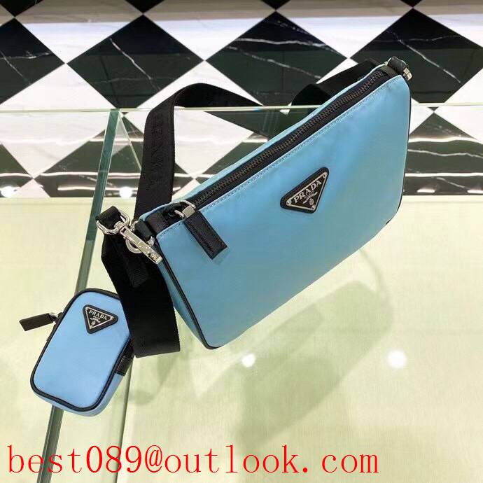 Prada blue medium handbag men coin purse ClassicTriangular Enamel Logo shoulder bag 3A copy