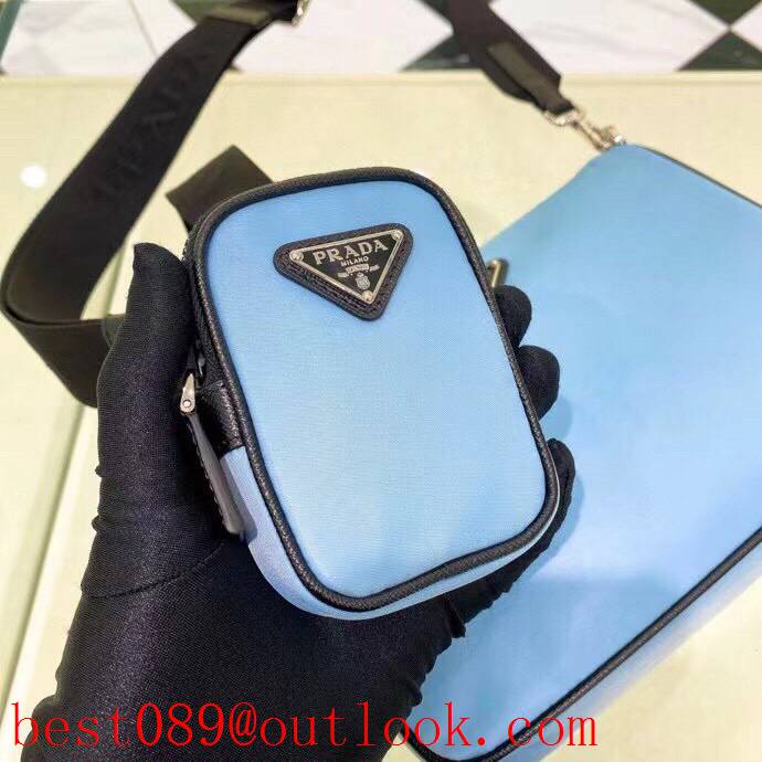 Prada blue medium handbag men coin purse ClassicTriangular Enamel Logo shoulder bag 3A copy