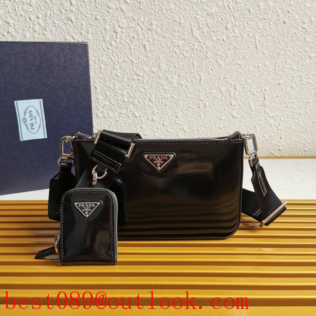 Prada black medium shoulder glossy leather handbag bag 3A copy