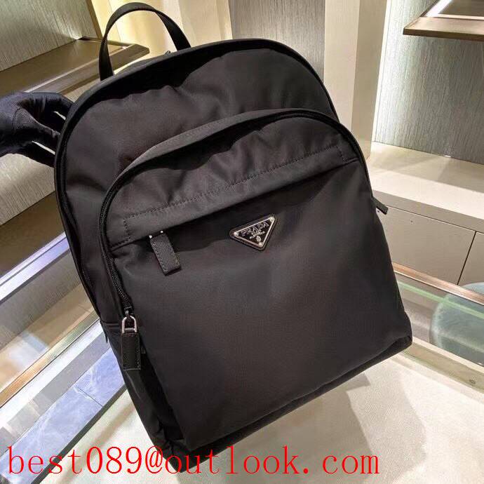 Prada black triangular enamel nameplate logo imported original parachute fabri backpack bag 3A copy