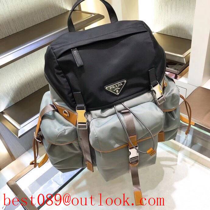Prada black large Saffiano leather trim backpack bag 3A copy