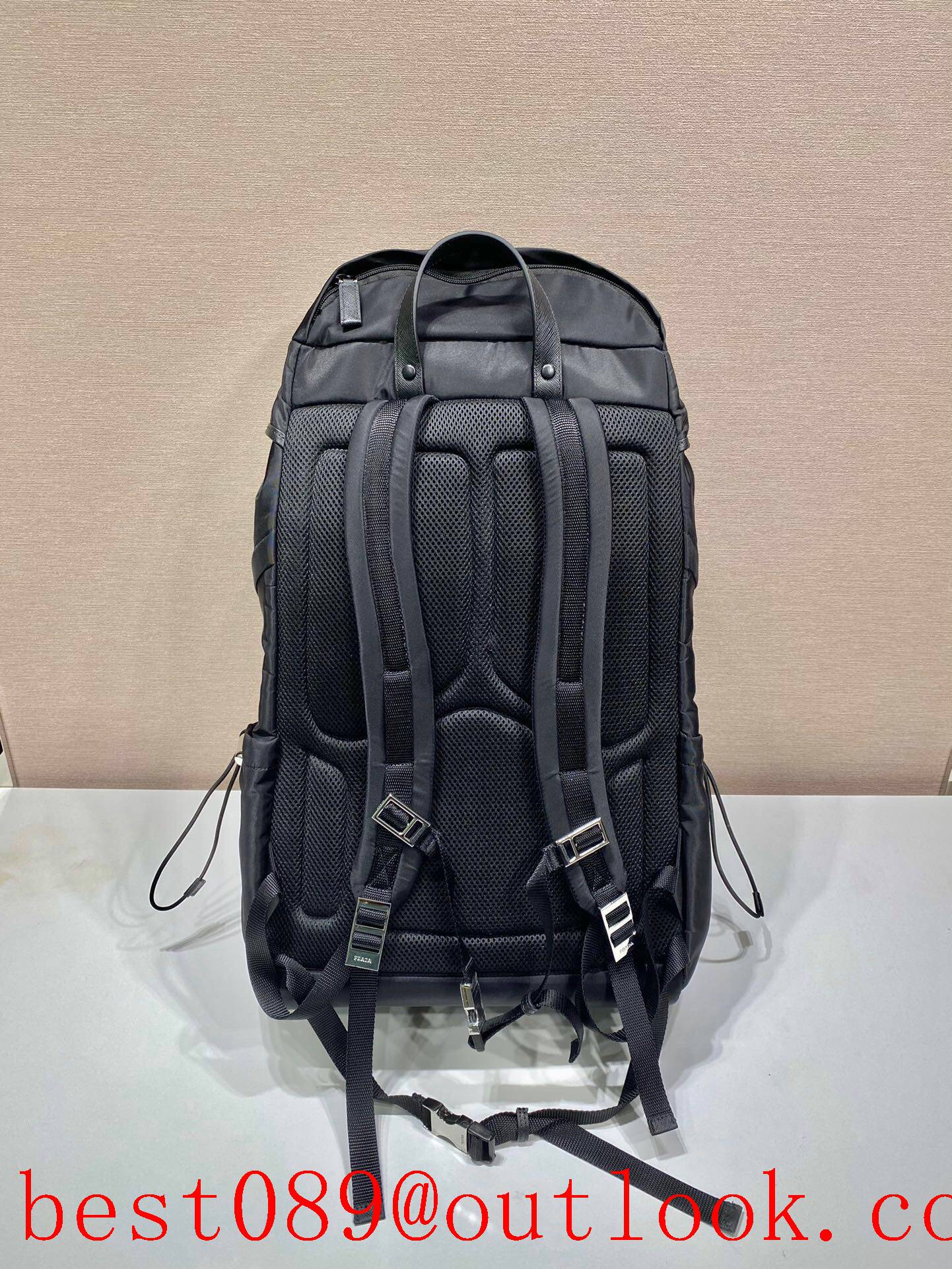 Prada black Re-Nylon large Saffiano leather big space climbing backpack bag 3A copy