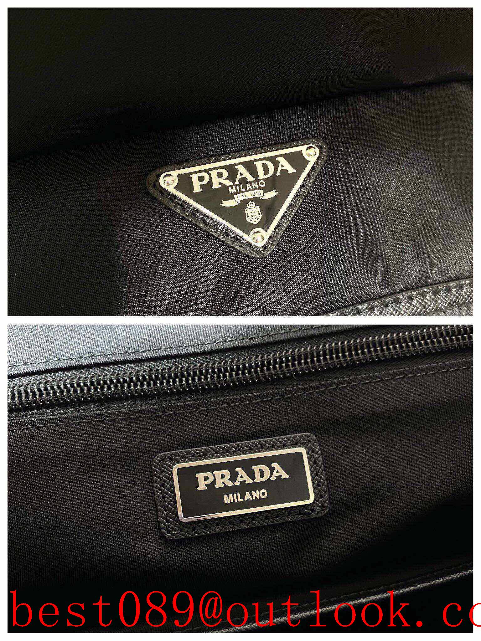 Prada black Re-Nylon large Saffiano leather big space climbing backpack bag 3A copy