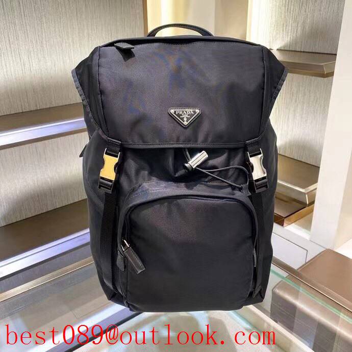Prada Nylon Fabric Saffiano Leather Backpack black meidum bag 3A copy