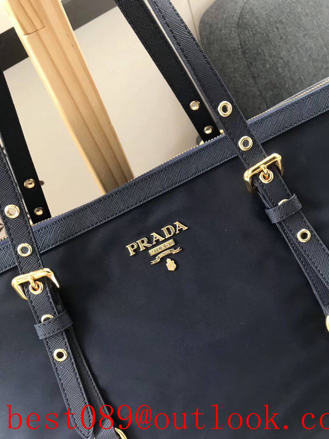 Prada Fashionable women's bag Parachute fabric black large tote bag 3A copy