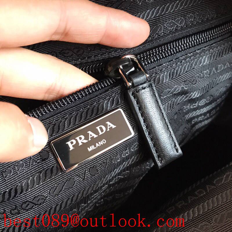 Prada black Backpack Imported parachute fabric White steel brushed hardware bag 3A copy
