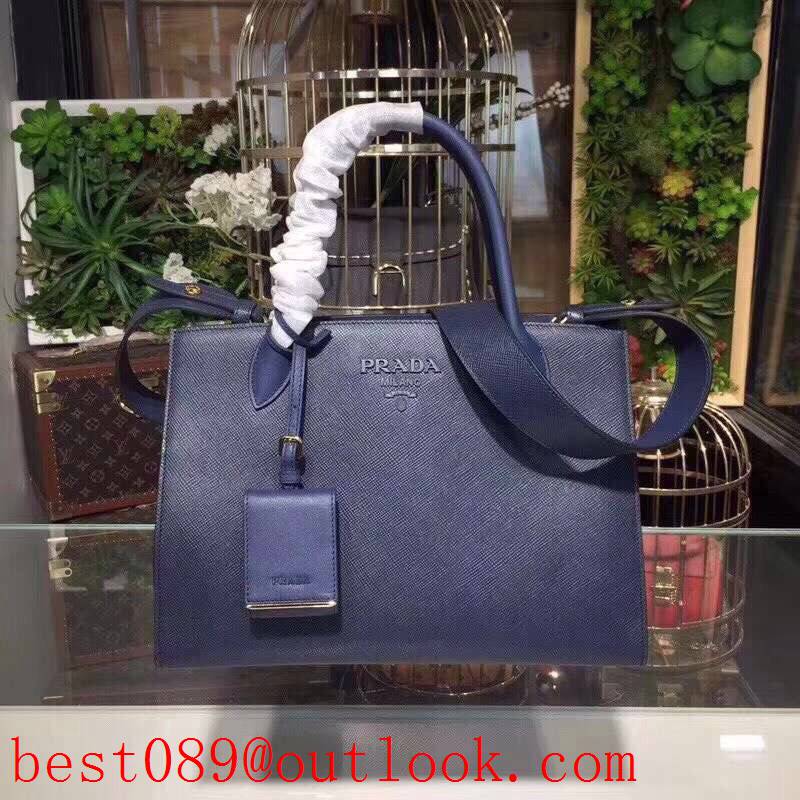 Prada navy blue leather saffiano metal shoulder tote crossbody Monochrome bag 3A copy