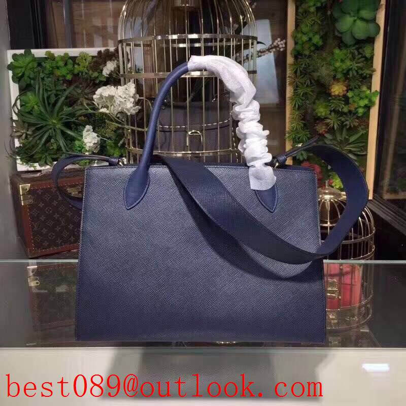 Prada navy blue leather saffiano metal shoulder tote crossbody Monochrome bag 3A copy