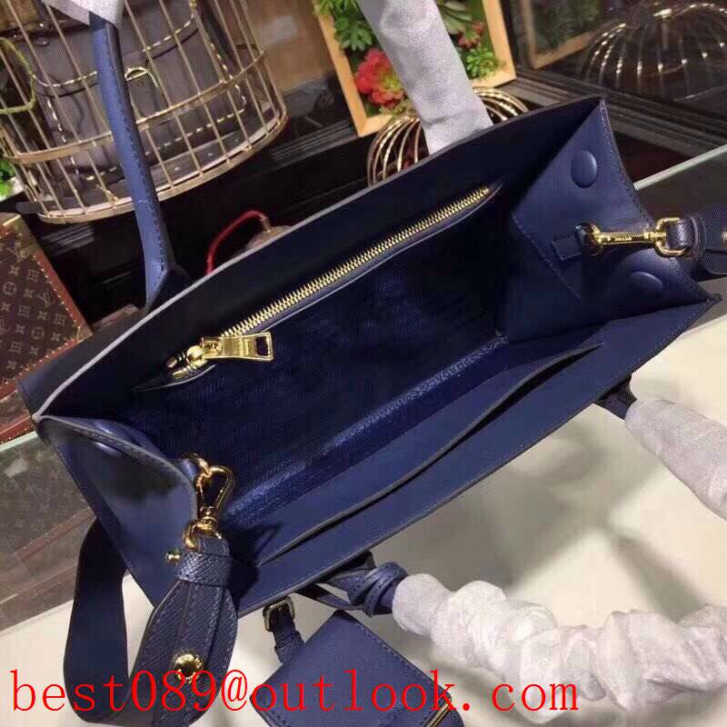 Prada navy blue leather saffiano metal shoulder tote crossbody Monochrome bag 3A copy