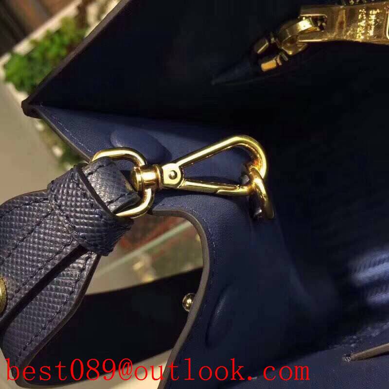 Prada navy blue leather saffiano metal shoulder tote crossbody Monochrome bag 3A copy