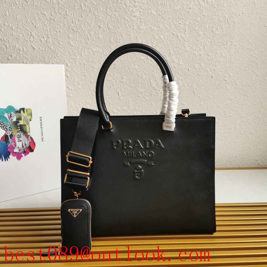 Prada large black leather tote shoulder handbag cowhide bag 3A copy
