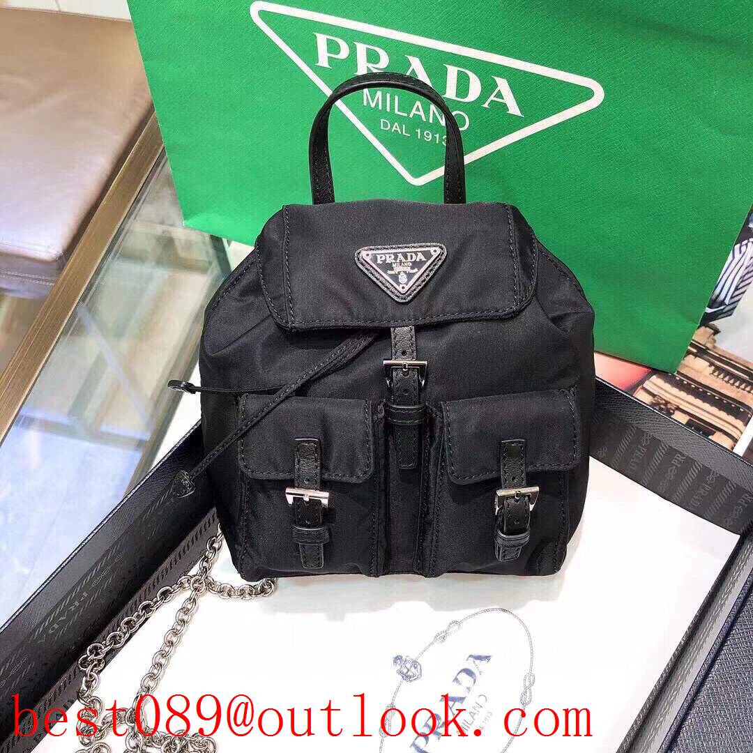 Prada black Mini messenger chain shoulder backpack bag 3A copy