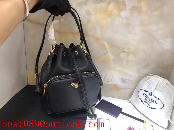 Prada small black import leather shoulder backpack bag 3A copy