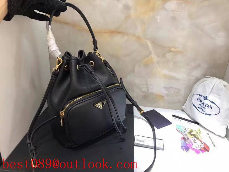 Prada small black import leather shoulder backpack bag 3A copy