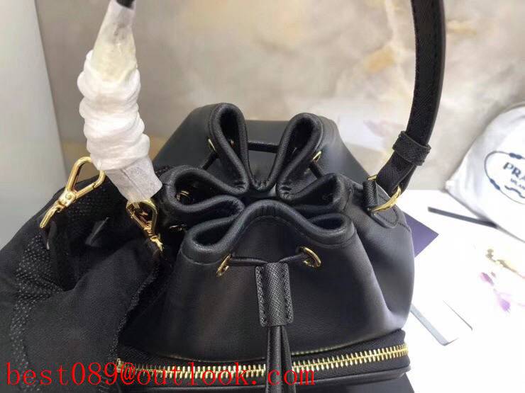 Prada small black import leather shoulder backpack bag 3A copy