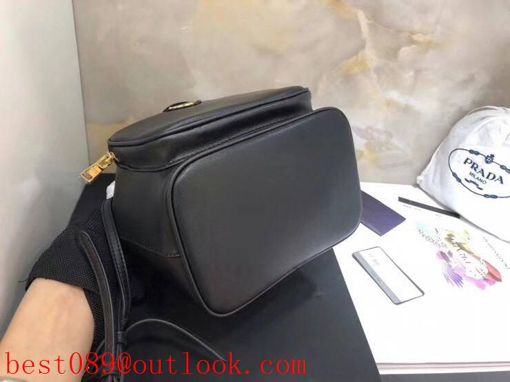 Prada small black import leather shoulder backpack bag 3A copy