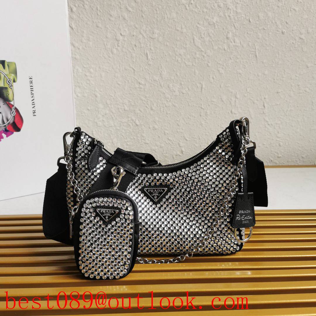 Prada grey beautiful flashing rhinestones medium diamond mesh bag 3A copy