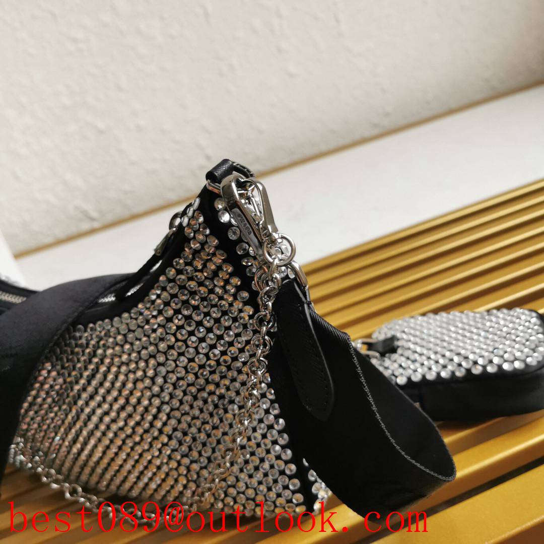 Prada grey beautiful flashing rhinestones medium diamond mesh bag 3A copy