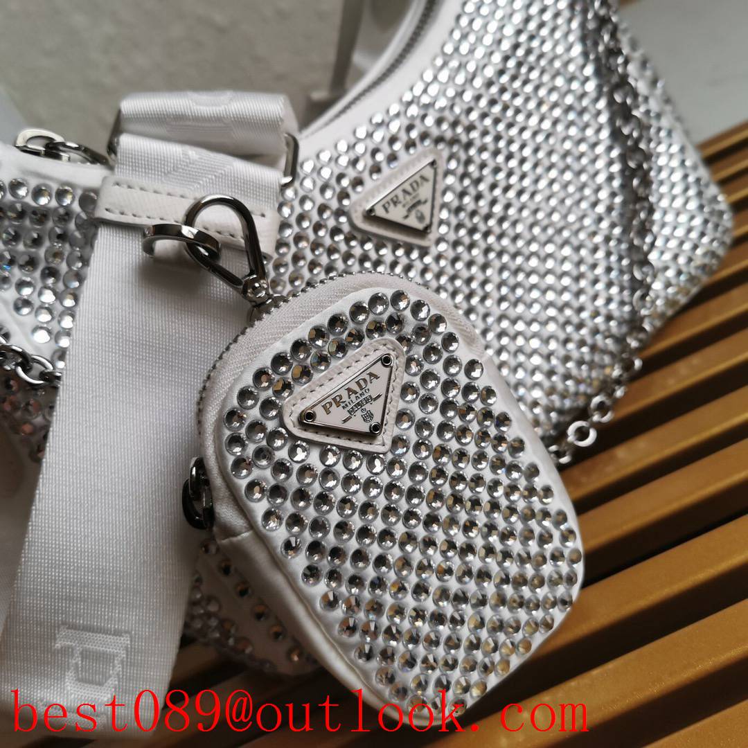 Prada beautiful flashing rhinestones diamond white medium mesh shoulder bag 3A copy