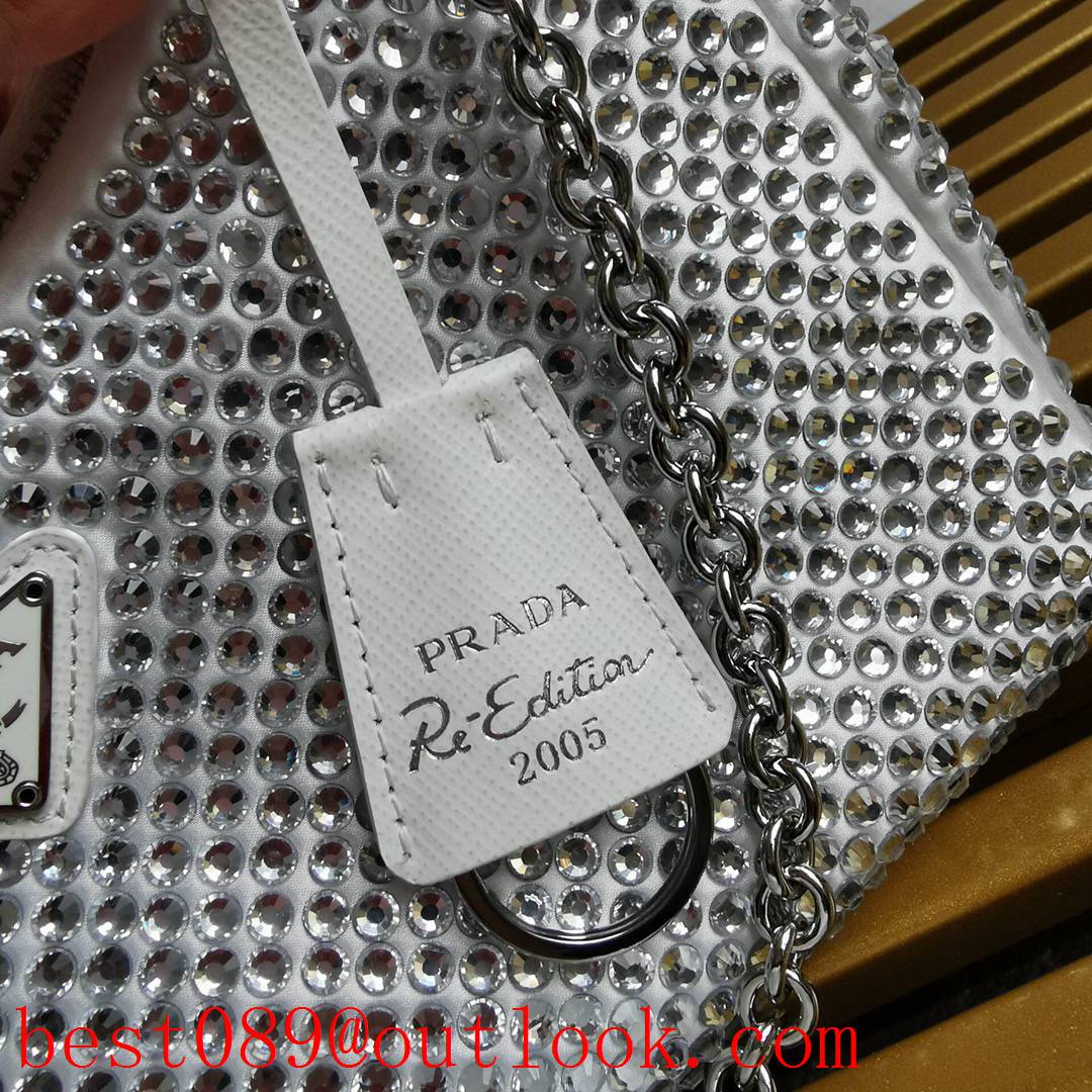 Prada beautiful flashing rhinestones diamond white medium mesh shoulder bag 3A copy