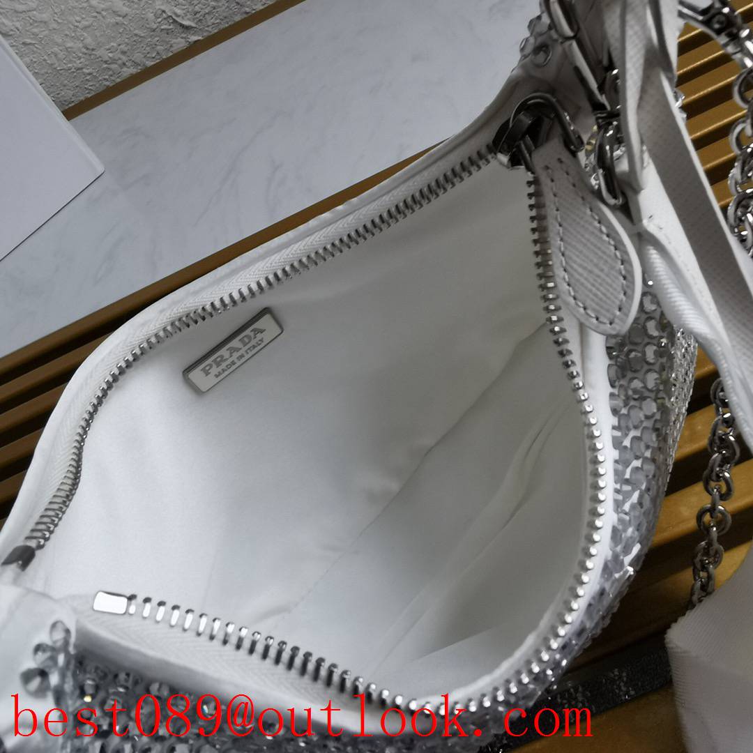 Prada beautiful flashing rhinestones diamond white medium mesh shoulder bag 3A copy