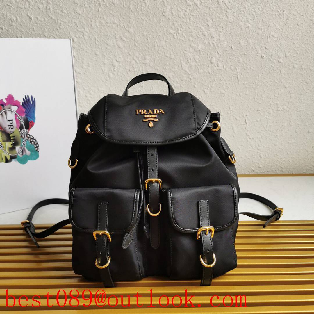 Prada black gold logo backpack Saffiano leather backpack bag 3A copy
