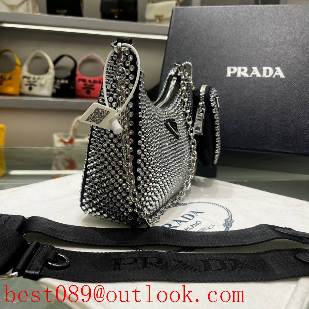 prada darkgrey flashy full diamonds medium shiny handbag 3A copy