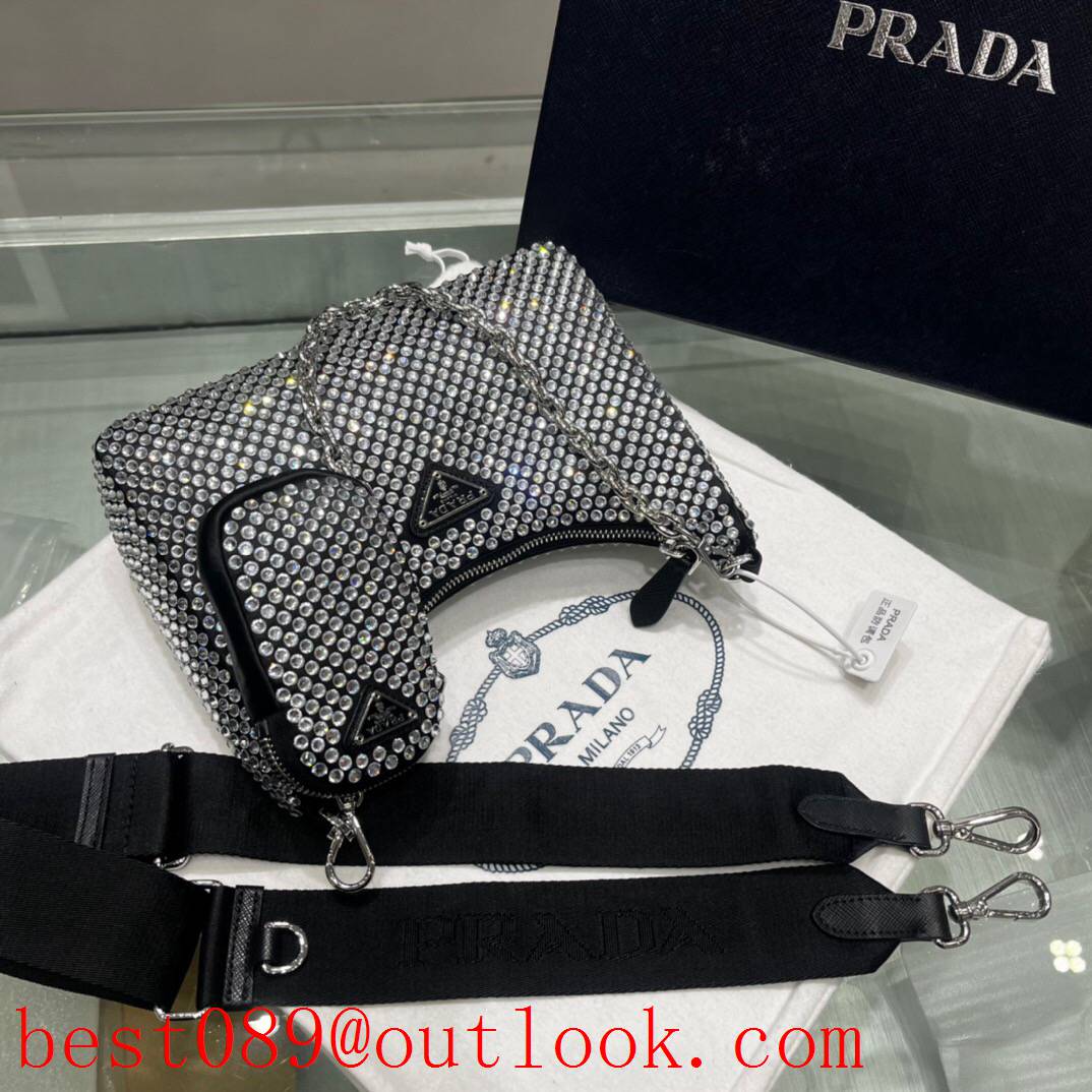 prada darkgrey flashy full diamonds medium shiny handbag 3A copy