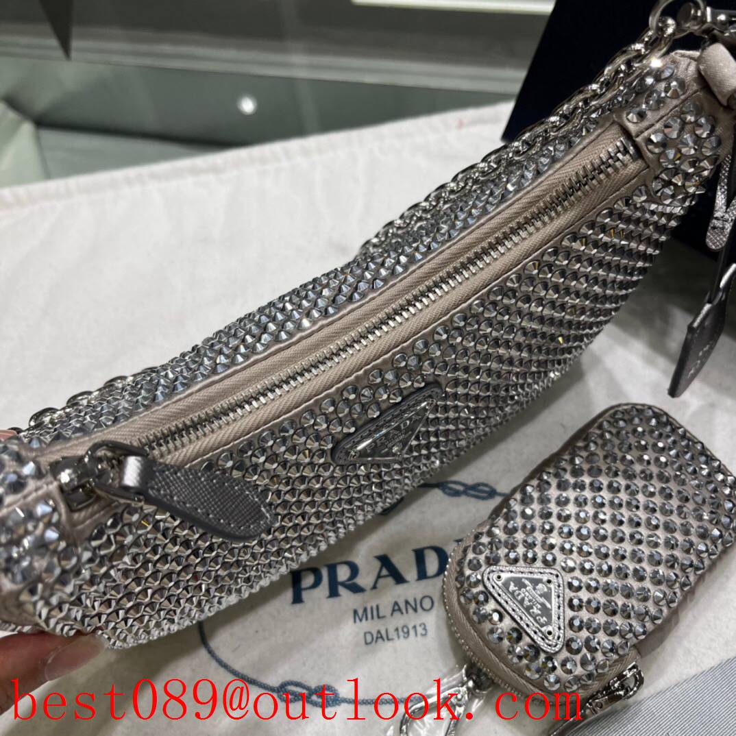 prada full diamonds shiny handbag grey medium flashy bag 3A copy