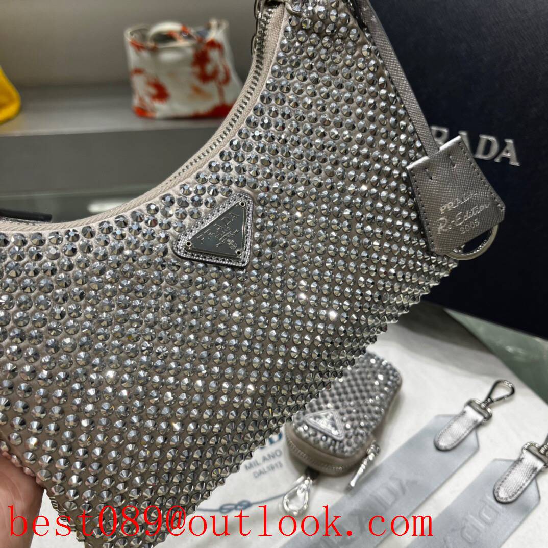 prada full diamonds shiny handbag grey medium flashy bag 3A copy