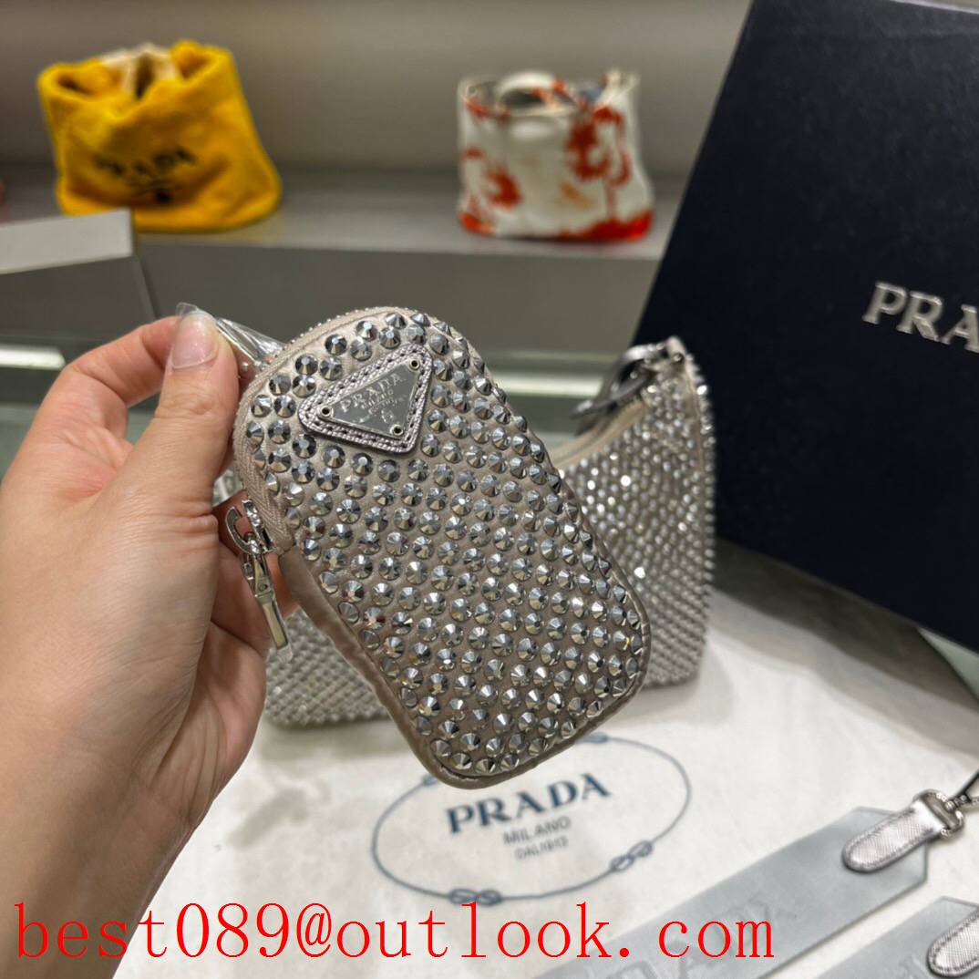 prada full diamonds shiny handbag grey medium flashy bag 3A copy