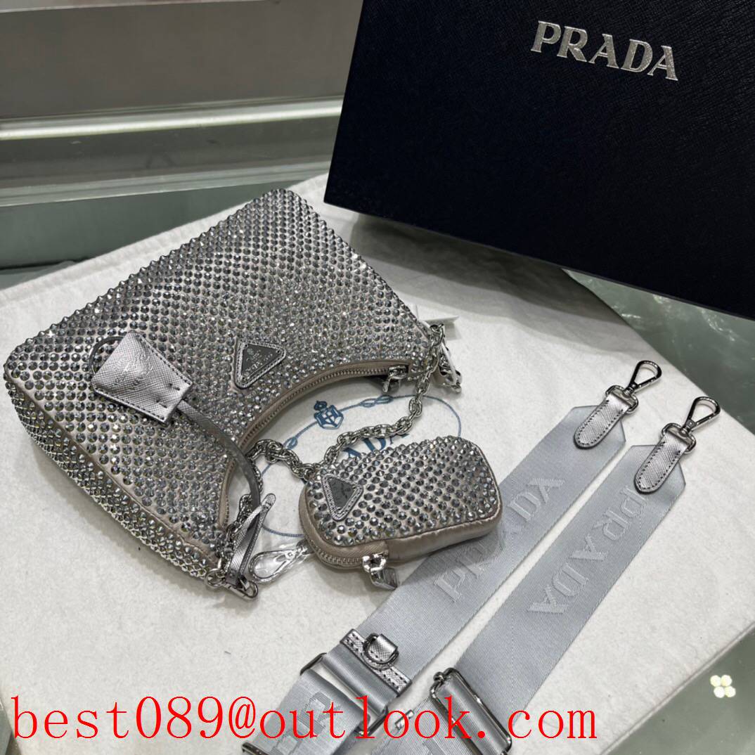 prada full diamonds shiny handbag grey medium flashy bag 3A copy