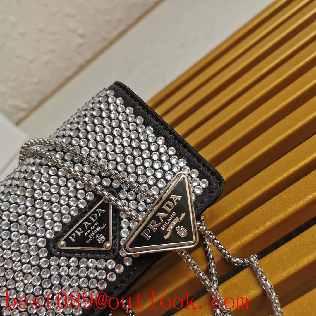 Prada crystals throughout chest grey Duchesse card holder wasit chain shoulder bag 3A copy