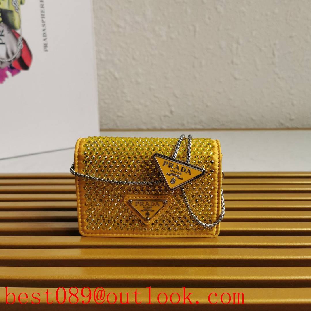 Prada yellow Duchesse throughout chest wasit chain card holder crystals shoulder bag 3A copy