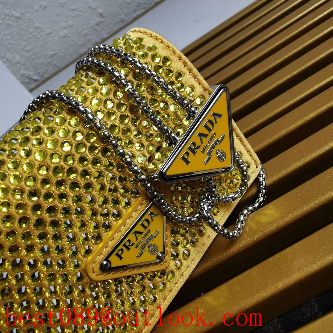 Prada yellow Duchesse throughout chest wasit chain card holder crystals shoulder bag 3A copy