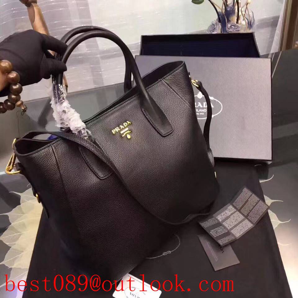 Prada black Top original lychee grain cowhide large leather handbag bag 3A copy