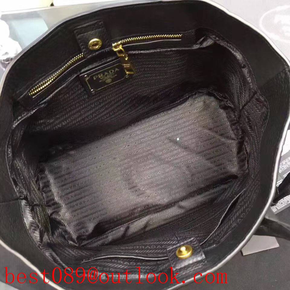 Prada black Top original lychee grain cowhide large leather handbag bag 3A copy