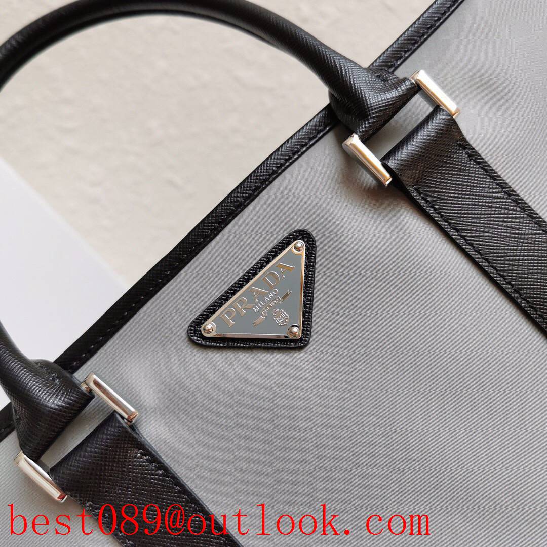 Prada large grey leather men shopping shoulder handbag business bag 3A copy