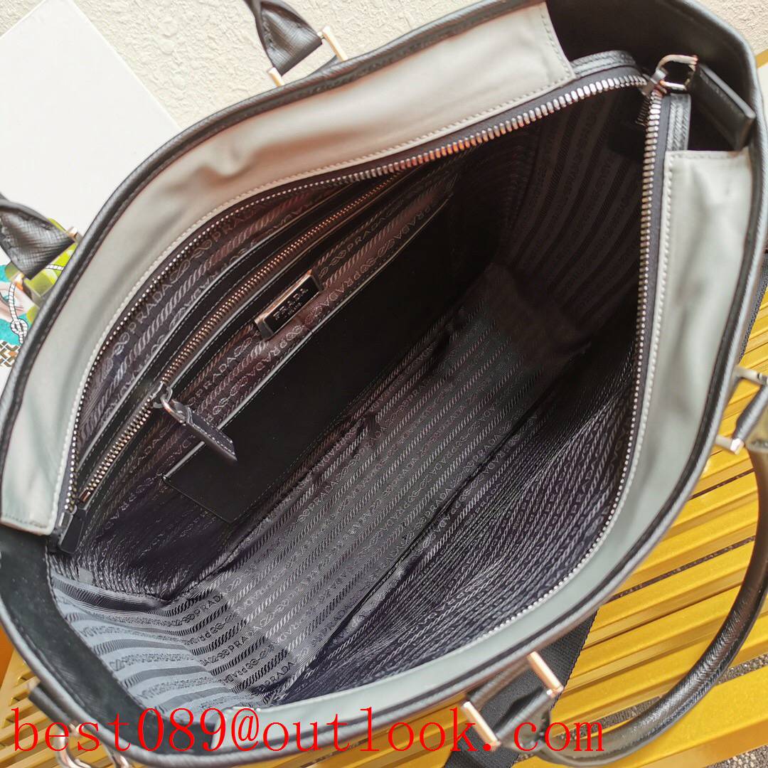 Prada large grey leather men shopping shoulder handbag business bag 3A copy