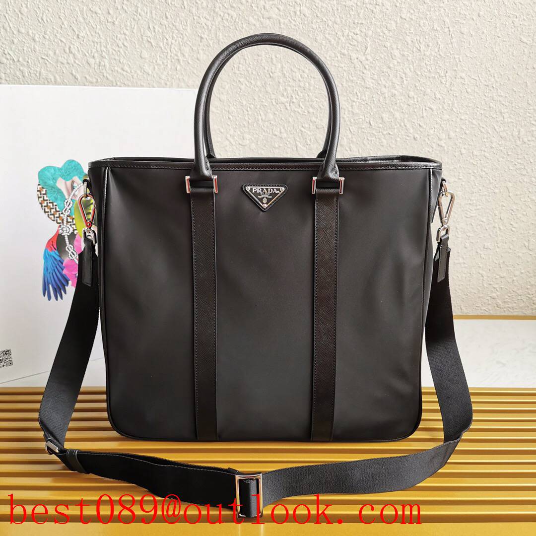 Prada large darkgrey leather men shopping shoulder handbag Saffiano business bag 3A copy