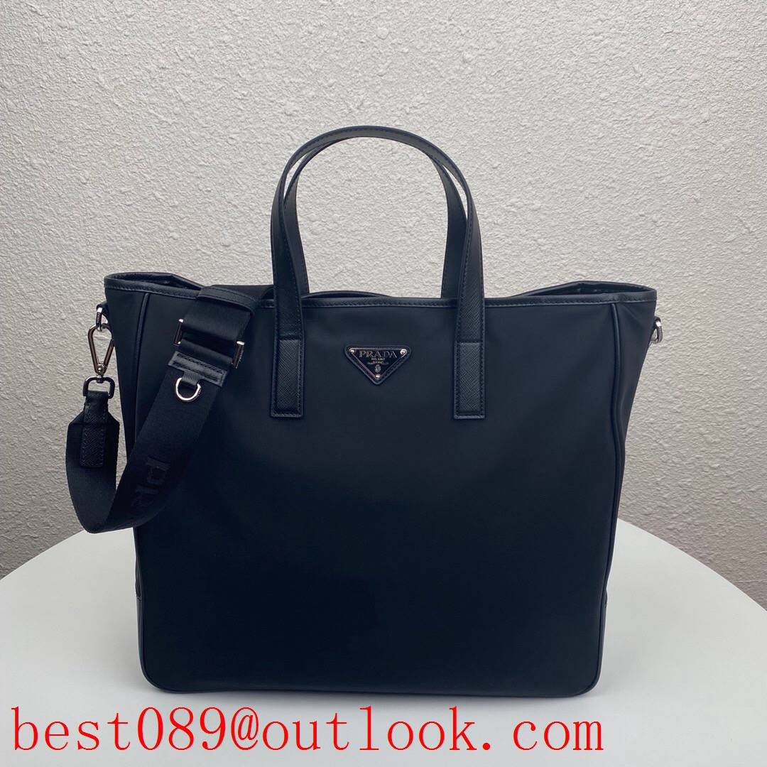 Prada minimalist black leather tote shoulder modern twist shopping handbag bag 3A copy