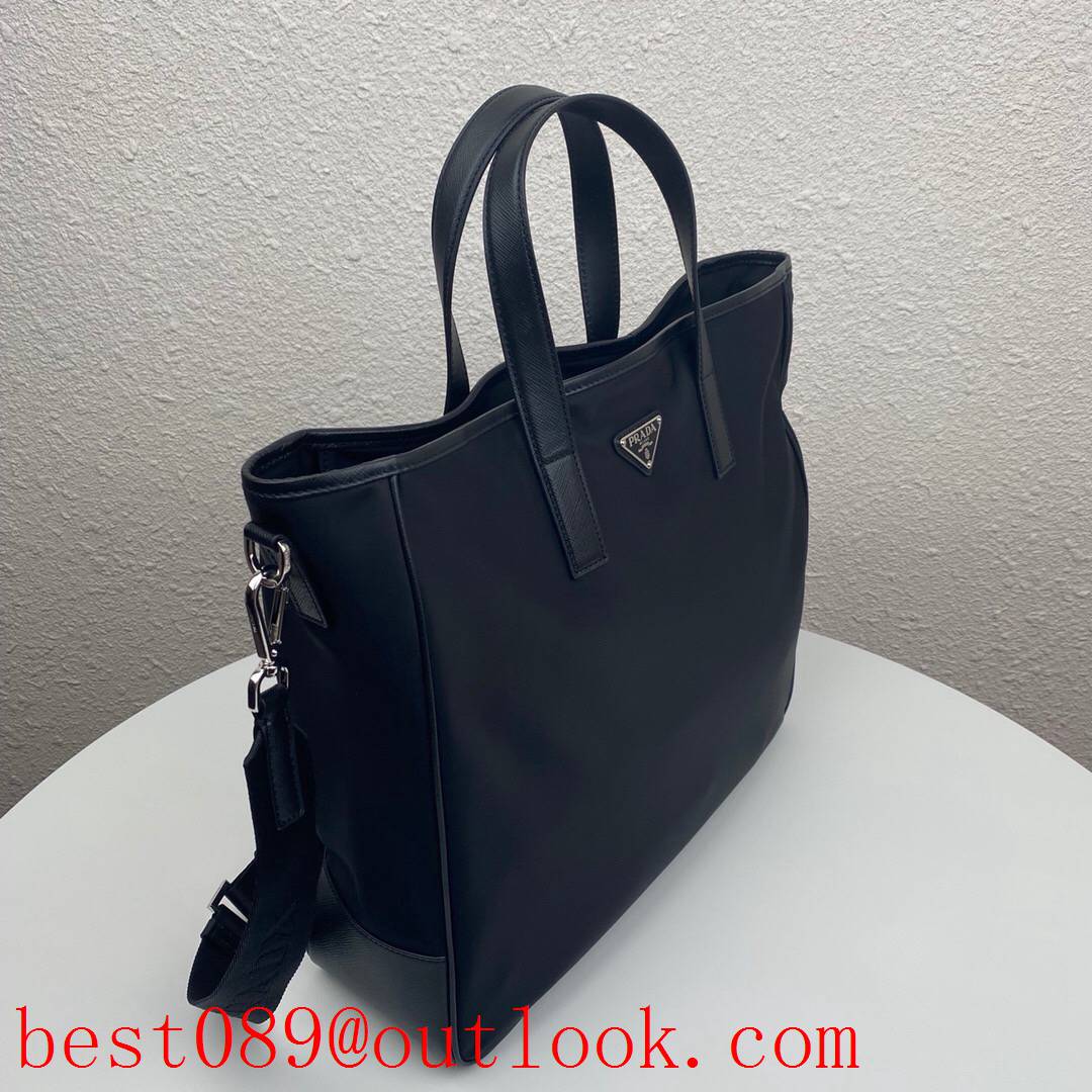 Prada minimalist black leather tote shoulder modern twist shopping handbag bag 3A copy